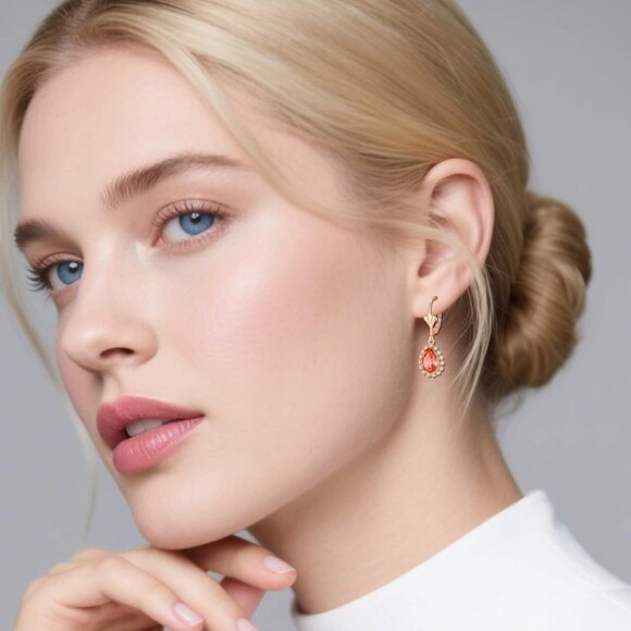 Women's 14K Gold Plated Halo Dangle Drop Earring Austrian Crystal Jewelry Gifts - Picture 4 of 7